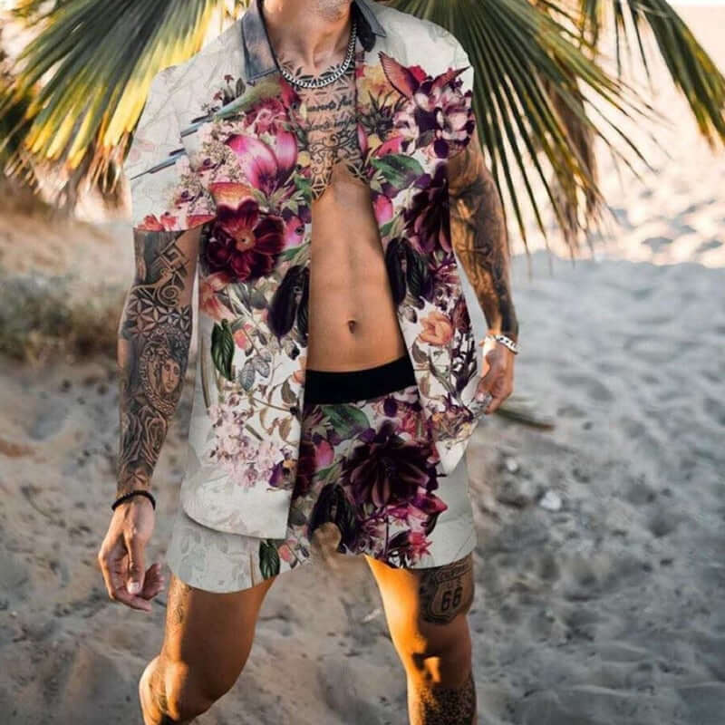 Men's Summer Fashion Hawaiian Beach Suit - Button Front