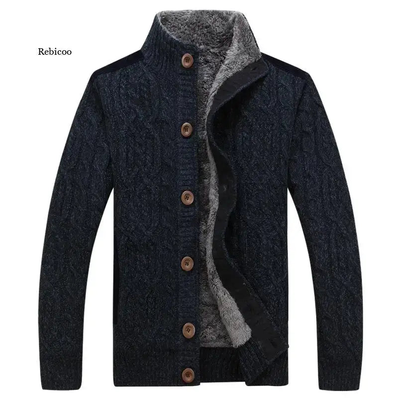 Velvet Fleece Cardigan Sweater Men Winter Thick Fur Lining Sweaters Autumn Men Sweater Coats Warm Cardigan Jacket Male Clothing