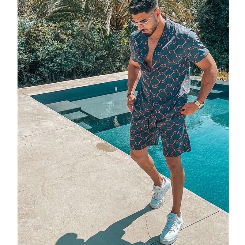 Men's Summer Fashion Hawaiian Beach Suit - Button Front