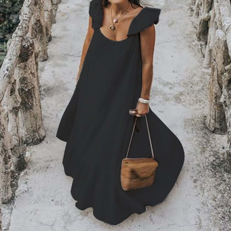 Celmia Bohemian Long Dress 2021 Women Solid Color Sexy Short Sleeve Ruffle Summer Sundress Casual Loose Beach Maxi Vestido Robe