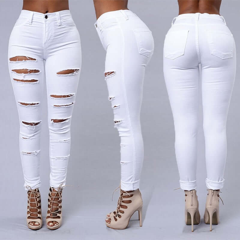 Hot sale ripped jeans for women sexy skinny denim jeans street fashion