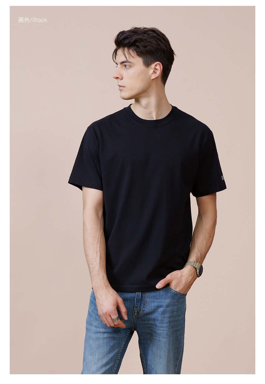 SIMWOOD 2021 Summer New 250g 100% Cotton Fabric T-shirt Men High Quality Solid Color Drop Sleeve Loose Tshirts Oversize Tops