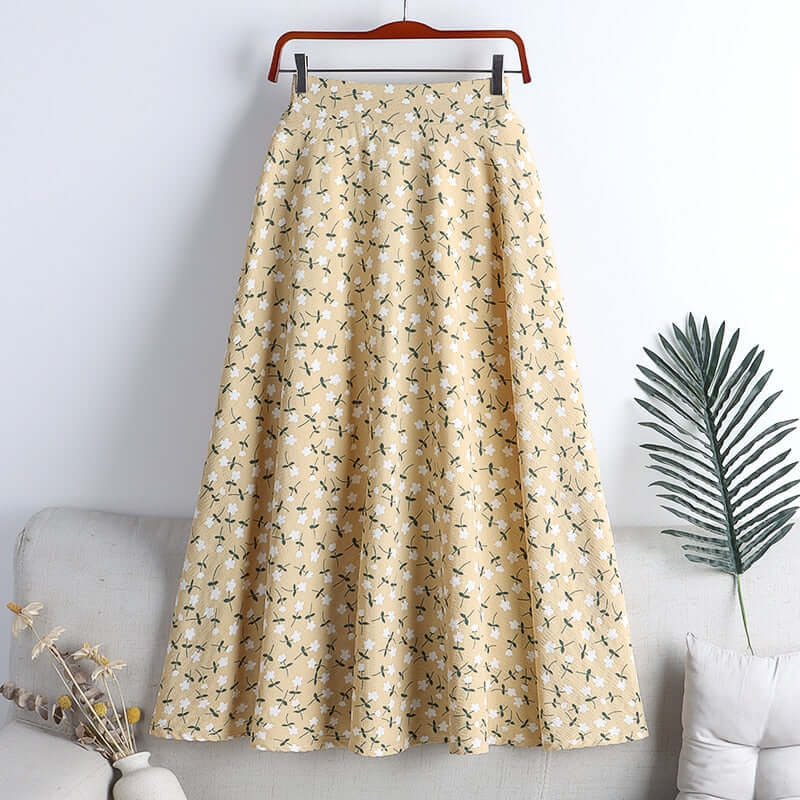 REALEFT New Stylish Floral Printed Tulle Mi-long Women Skirts High Waist Loose Female Umbrella Skirts Ladies Spring Summer