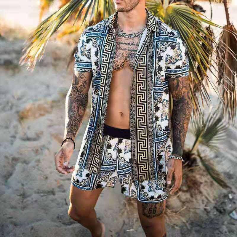 Men's Summer Fashion Hawaiian Beach Suit - Button Front