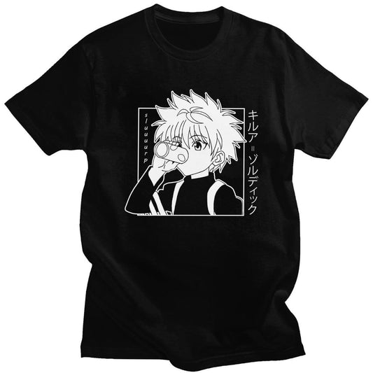 Kawaii Hunter X Hunter Tshirt Men Short Sleeve Killua Zoldyck T-shirt Crew Neck Fitted Soft Cotton Anime Manga Tee Shirt Clothes