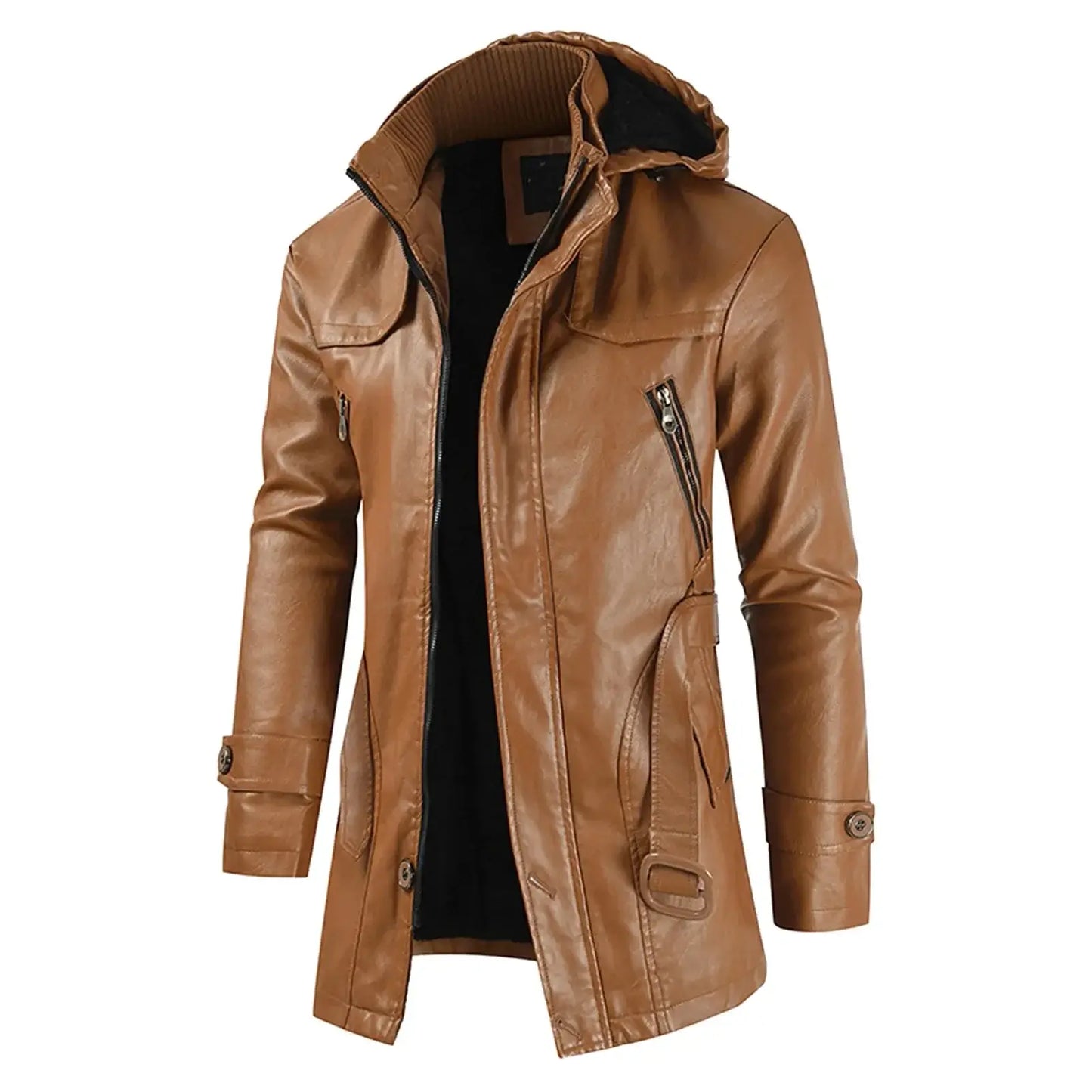 Men Faux Leather Jacket Hoodie Motorcycle Coat M-4XL Men's Jackets Casual Autumn Winter Warm Luxury