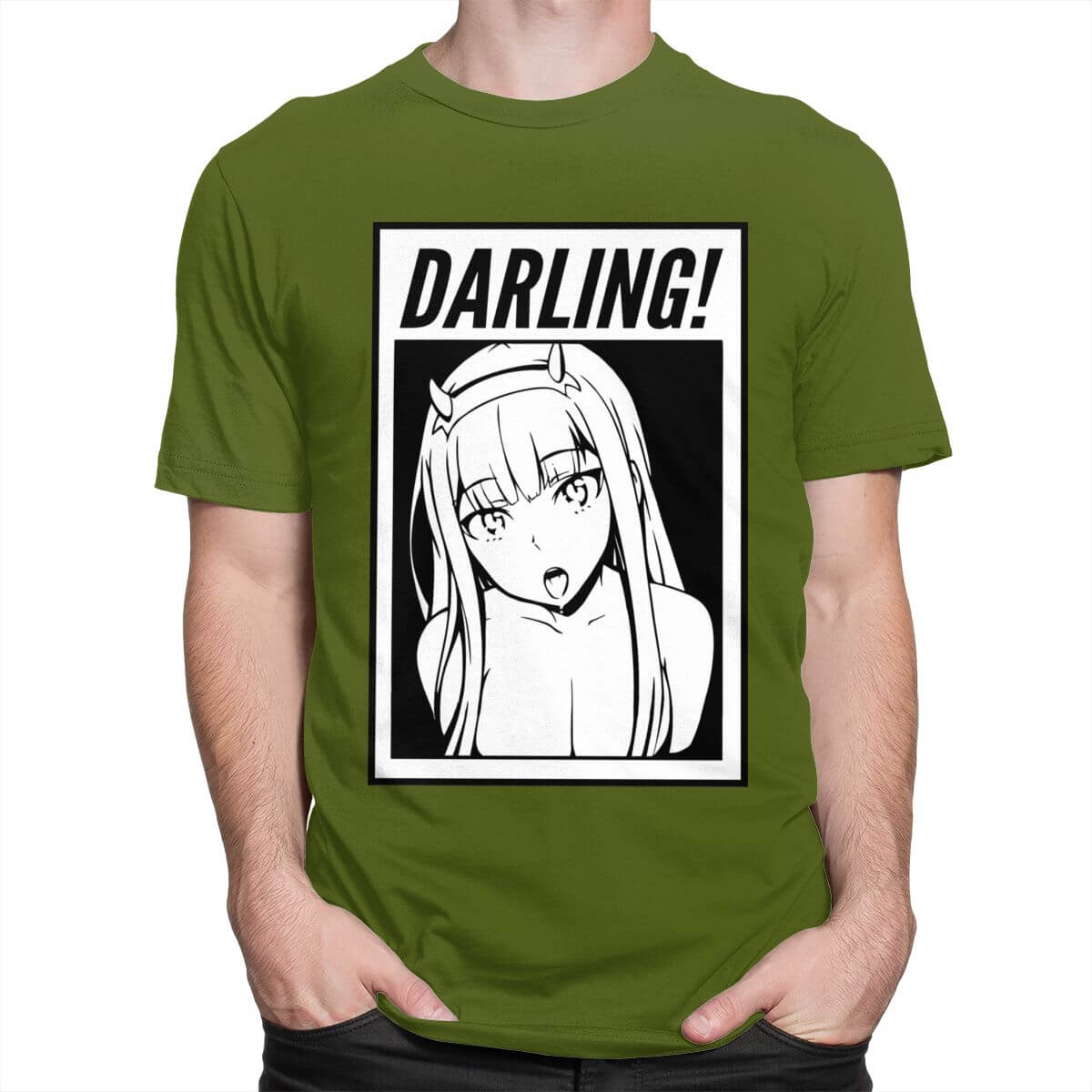 Darling In The Franxx T 恤男式 100% 棉超棒 T 恤 O 领短袖零二 T 恤合身动漫服装礼物