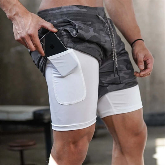 Camo Running Shorts Men 2 In 1 Double-deck Quick Dry GYM Sport Shorts
