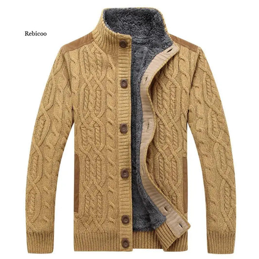Velvet Fleece Cardigan Sweater Men Winter Thick Fur Lining Sweaters Autumn Men Sweater Coats Warm Cardigan Jacket Male Clothing