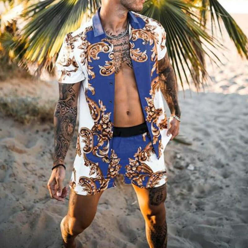 Men's Summer Fashion Hawaiian Beach Suit - Button Front