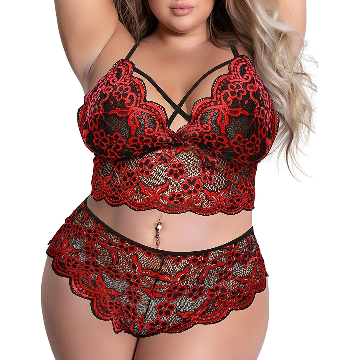 Floral Embroidered Plus Size Lingerie