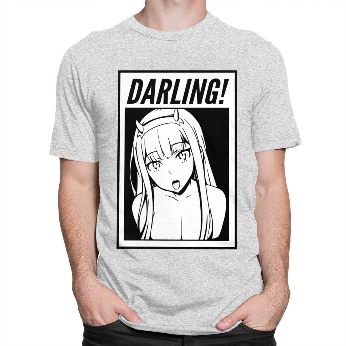 Darling In The Franxx T 恤男式 100% 棉超棒 T 恤 O 领短袖零二 T 恤合身动漫服装礼物