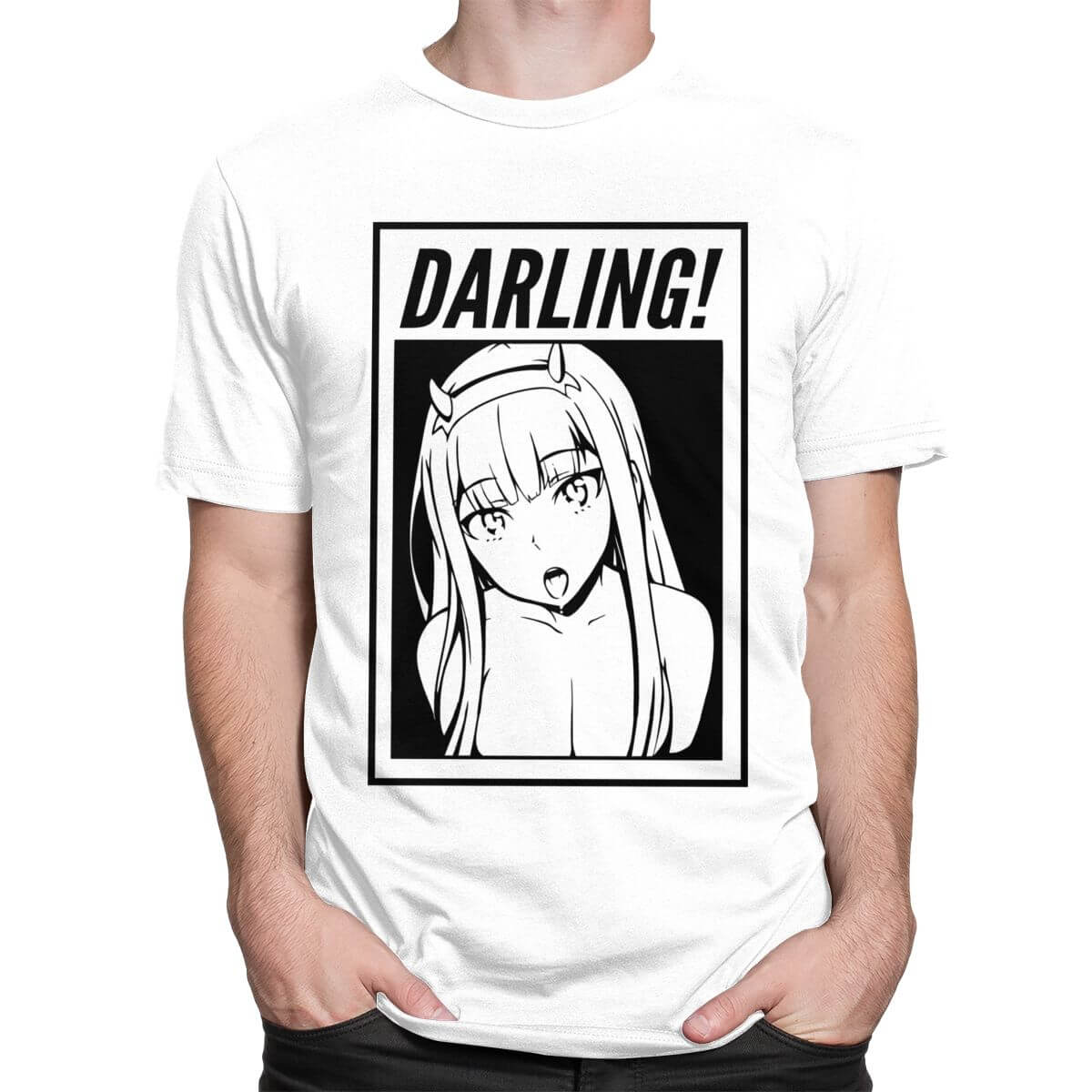 Darling In The Franxx T 恤男式 100% 棉超棒 T 恤 O 领短袖零二 T 恤合身动漫服装礼物