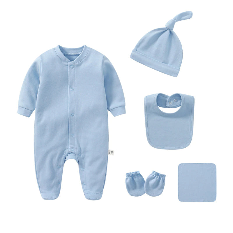 Lot X 5 bonnet, moufle, grenouillère, doudou, bavoir - Ensemble complet de naissance pour bébés