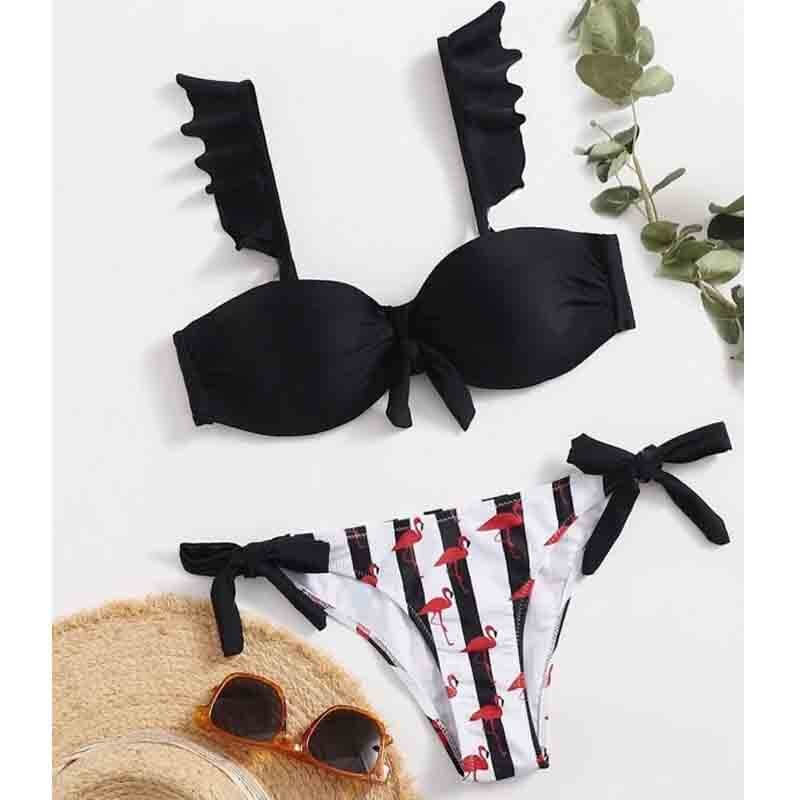 Striped Lace Ruffle Push-Up Bikini