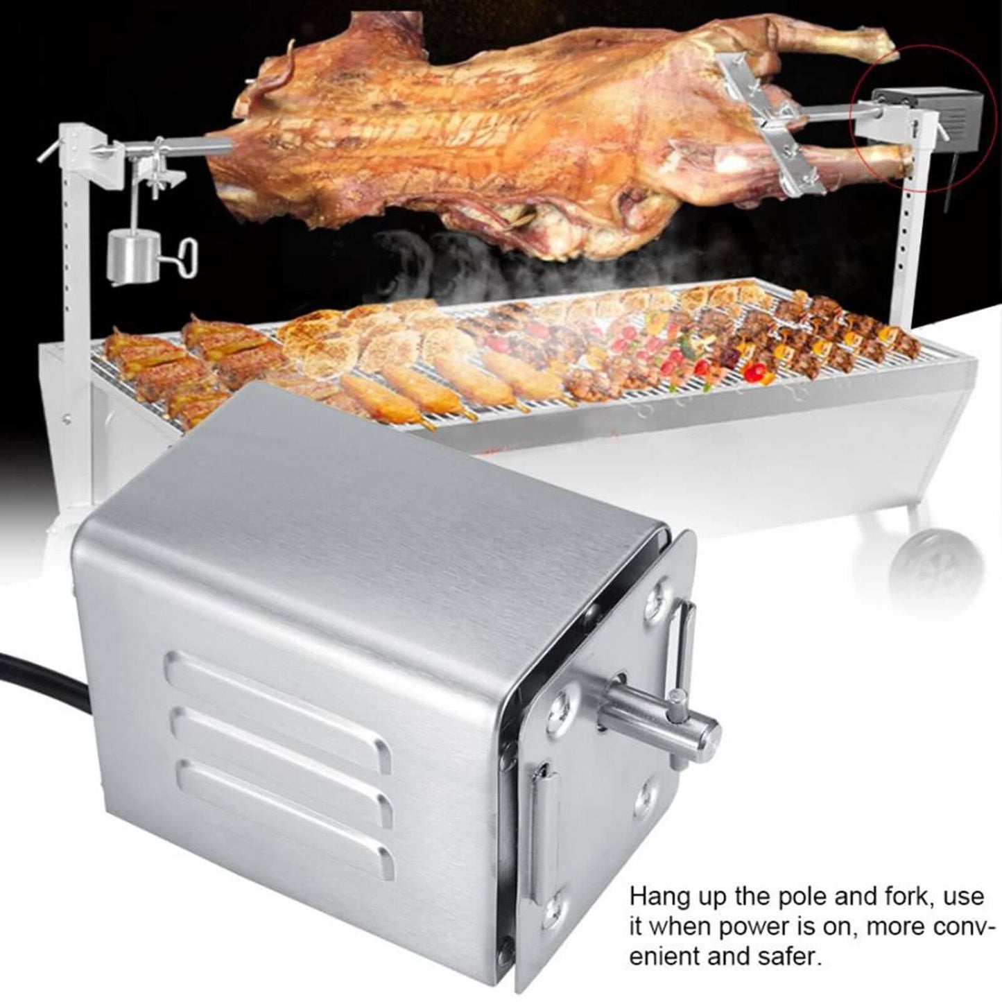 70KG Electric BBQ Grill Rotating Motor Pig Lamb Goat Chicken Charcoal BBQ Grill Outdoors Roaster Barbecue Motor 110V 15W