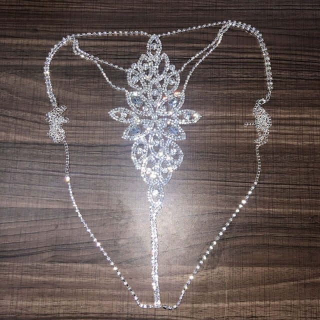 StoneFans Crystal Shiny Rhinestone Sexy Chain Jewellery Bra and Thong Body Chain for Women Underwear Set Hollow Luxury Gifts