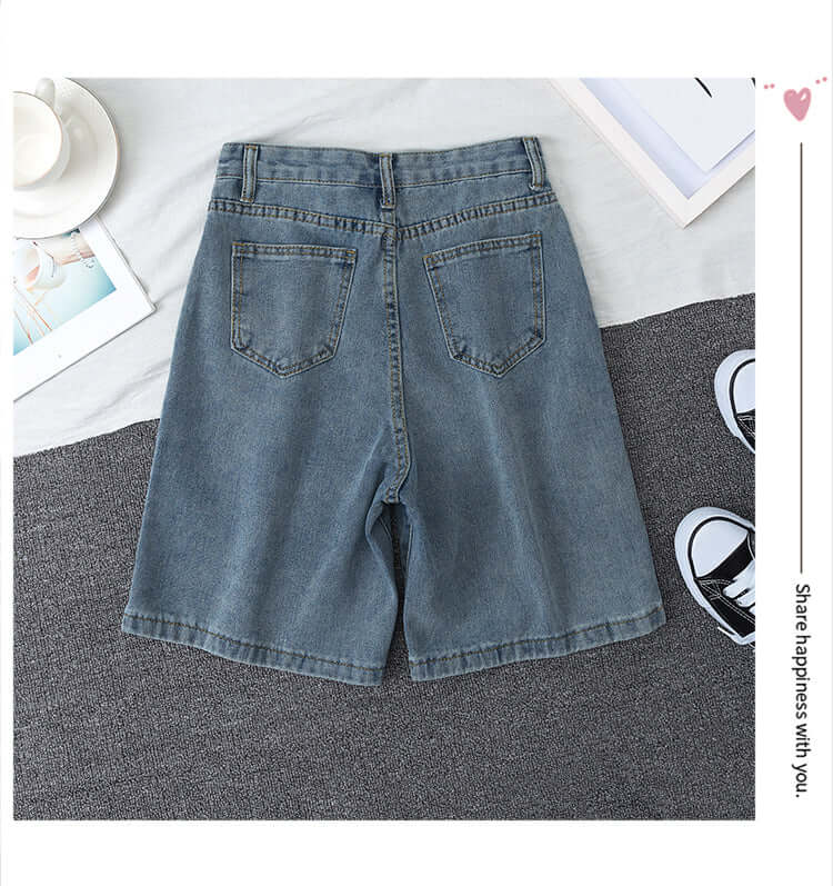 Summer Light Blue Wide Leg Denim Shorts