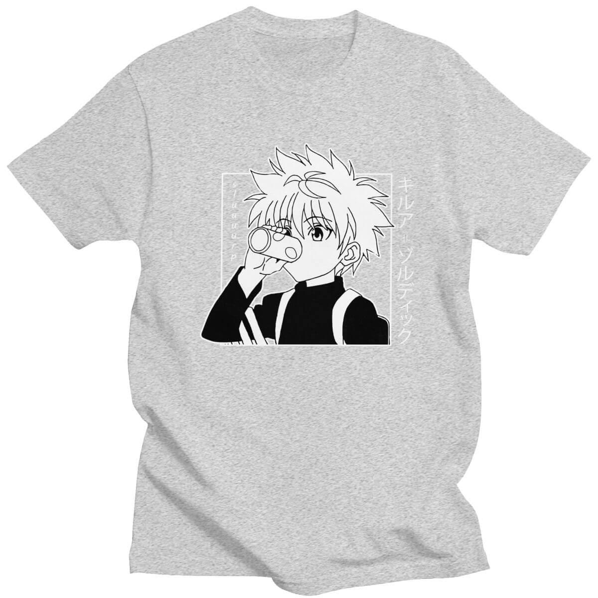 Kawaii Hunter X Hunter Tshirt Men Short Sleeve Killua Zoldyck T-shirt Crew Neck Fitted Soft Cotton Anime Manga Tee Shirt Clothes