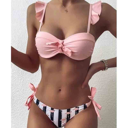 Striped Lace Ruffle Push-Up Bikini