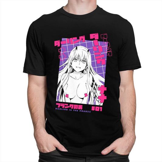 Cool Tshirt Men Darling In The Franxx Tshirt Short Sleeved 100% Cotton Tee Tops O-neck Casual Anime T-shirt Manga Zero Two Shirt