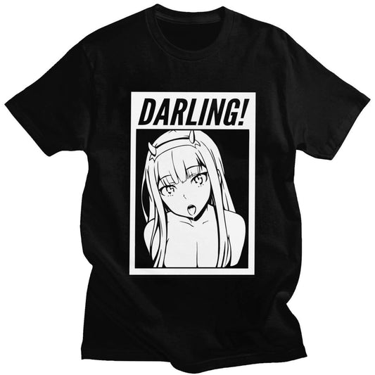 Darling In The Franxx T 恤男式 100% 棉超棒 T 恤 O 领短袖零二 T 恤合身动漫服装礼物