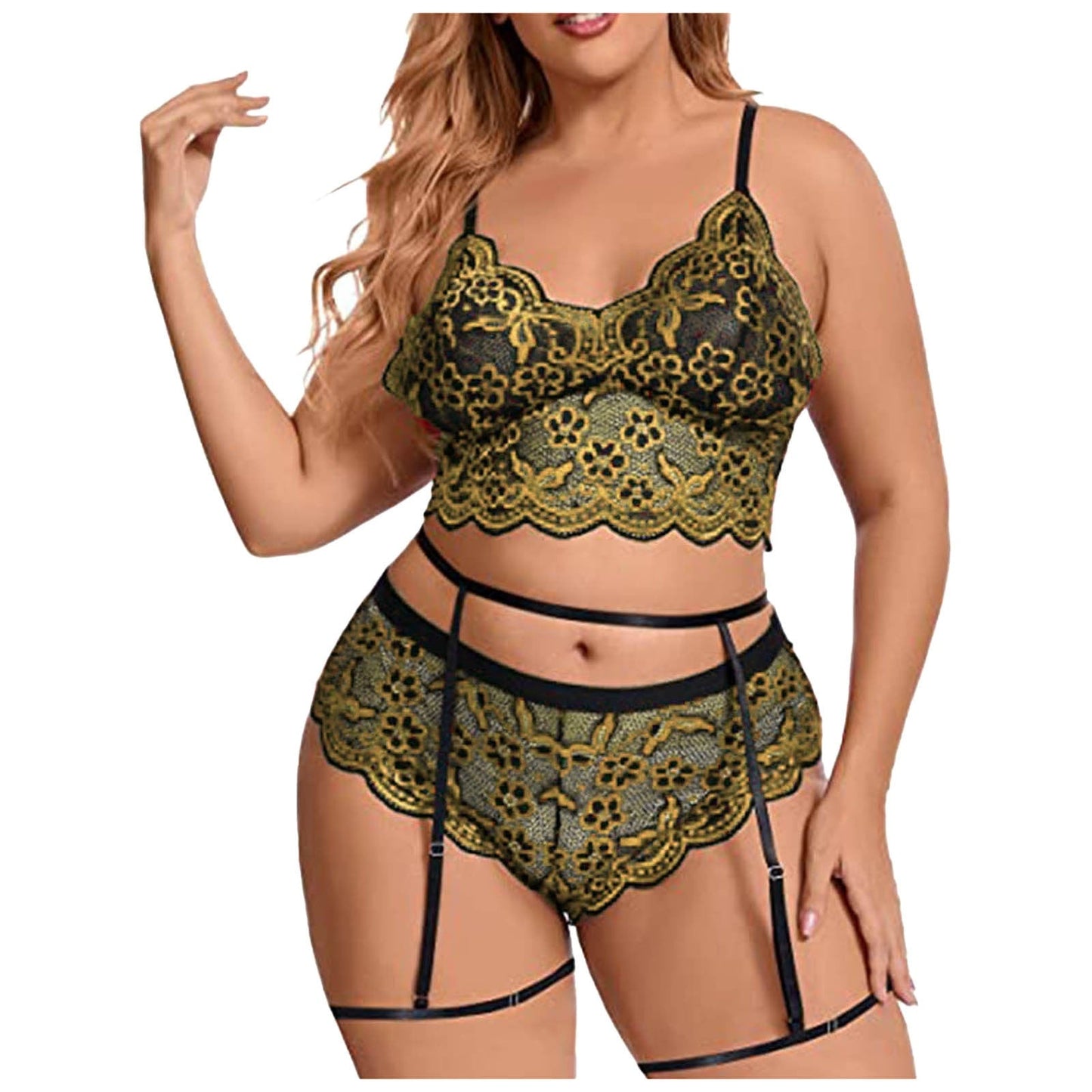 Floral Embroidered Plus Size Lingerie