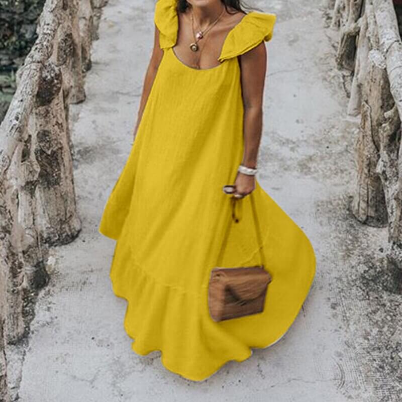 Celmia Bohemian Long Dress 2021 Women Solid Color Sexy Short Sleeve Ruffle Summer Sundress Casual Loose Beach Maxi Vestido Robe