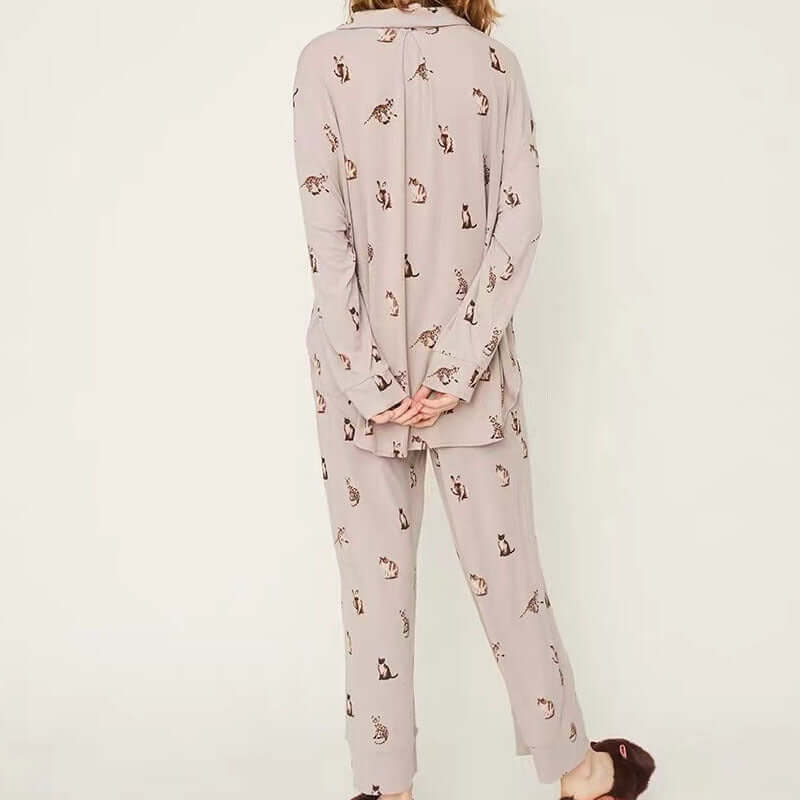 Japanese modal cute cat miocair soft ice cream loose pajamas women's suit sleeves can be drawn