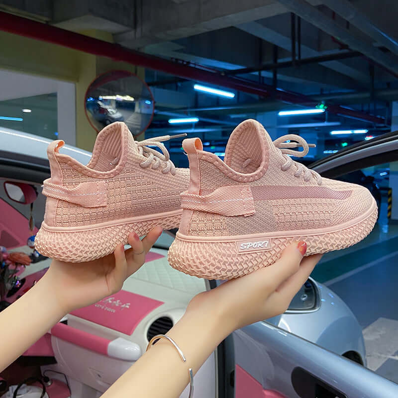 INS mesh flying shoes 2021 summer new Korean students breathable sneakers women's fitness running shoes V16