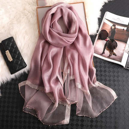 Silk towel summer Korean nails bead gold border gold silver silk long towel beach sunscreen yarn air conditioning shawl thin model scarf female