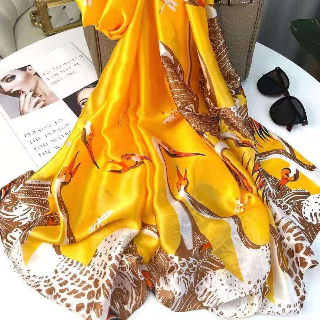 New spring and summer high-end simulation silk scarf female Korean scarves print gift custom national wind shawl beach towel