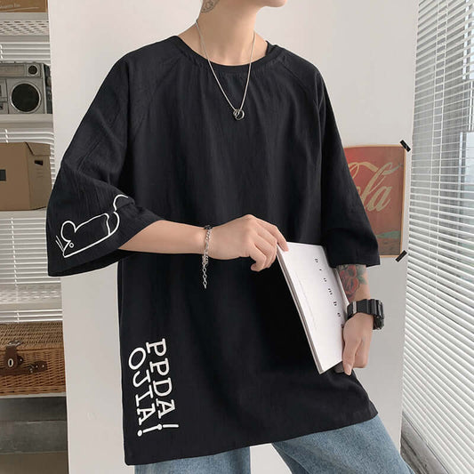 New men's T-shirt plus fertilizer large size men's trend loose boys five-point sleeve summer short sleeve clothes body