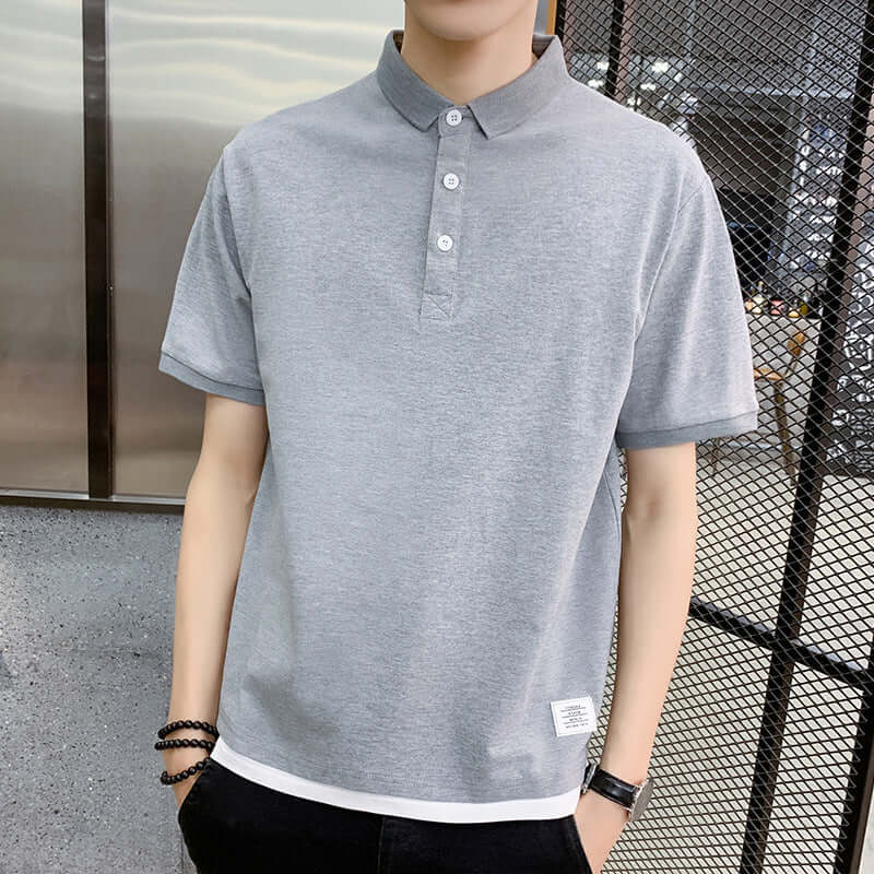 2021polo shirt short sleeve summer new solid color casual loose splicing fake two-piece tide card laperse youth clothes