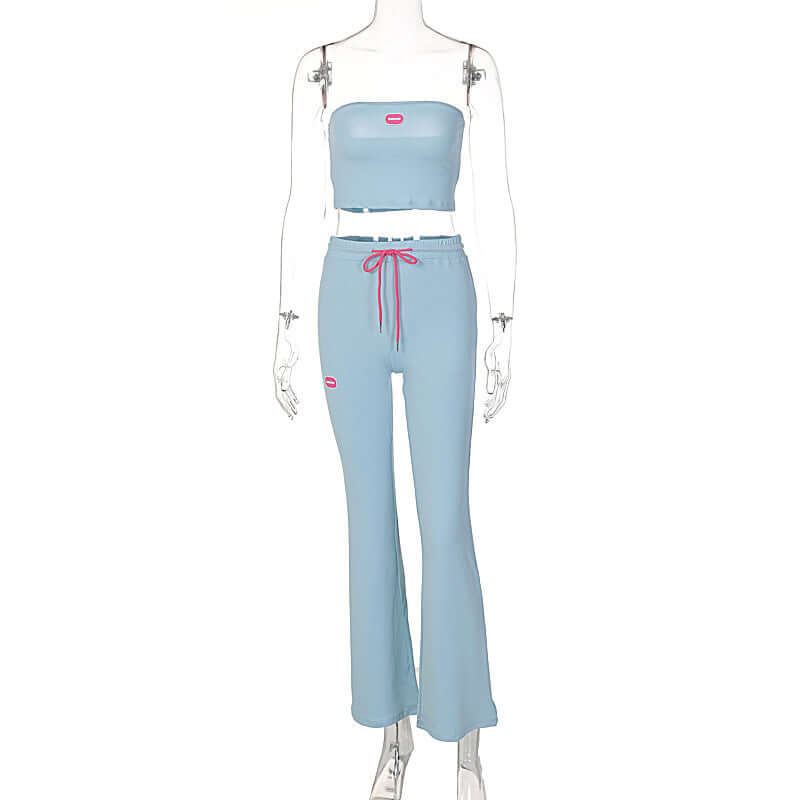 European and American cross-border 2022 spring and summer hot products new wrap chest lace trousers solid color casual suit foreign trade wholesale women's clothing