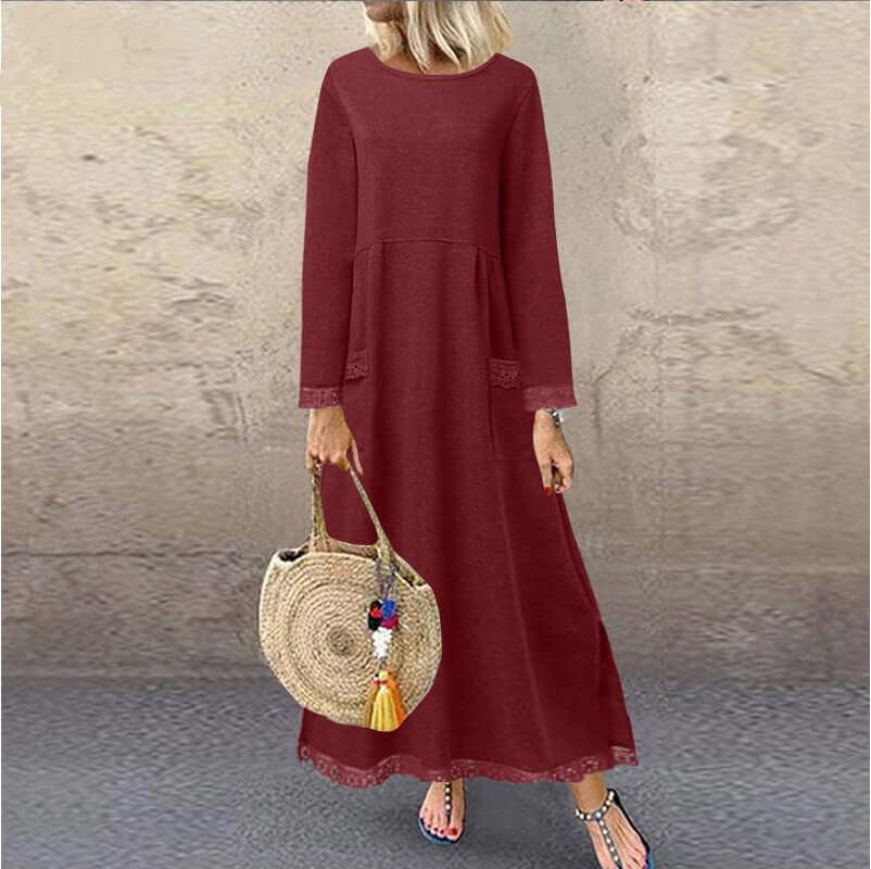 Cross-border 2022 foreign trade Europe and the United States autumn and winter new lace plus velvet dress sweater casual long skirt women's clothing