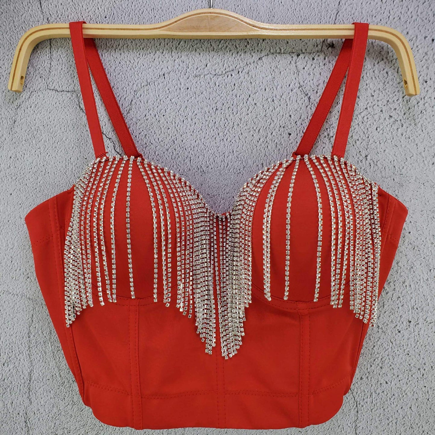 Diamond-encrusted tassel chain slim-fit open-back small camisole design short scheming summer thin top trendy