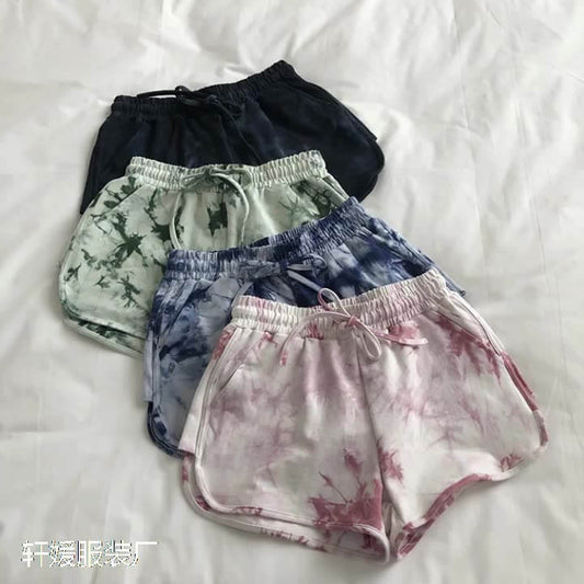 Thailand tie-dye sports pants women's loose wide-leg casual high waist Hyun Ya wind shorts running hot pants beach pants