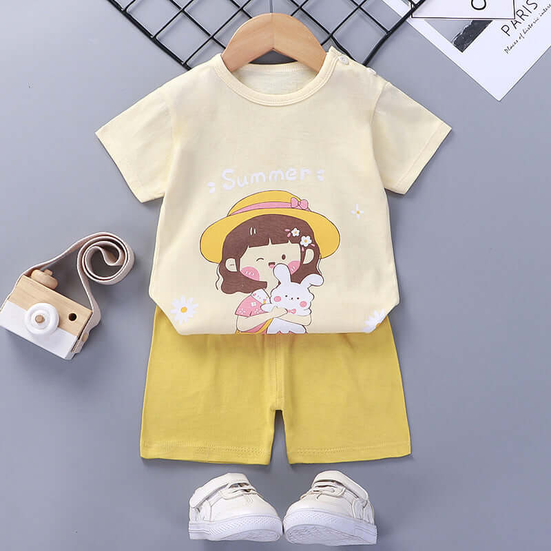 Children's summer suit cotton new baby short-sleeved shorts boys clothes 2021 girls baby suit