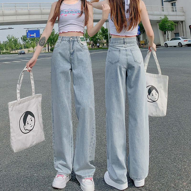 High waist jeans female vertical loose high waist thin wild straight tube 2021 early autumn new mop trousers