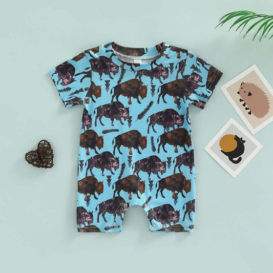 Children's clothing summer new baby cartoon animal print short-sleeved jumpsuit