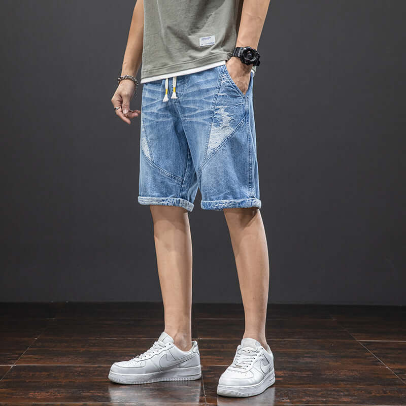 M-8XL large size denim shorts male 2021 summer new men's jeans Korean version of youth casual five pants