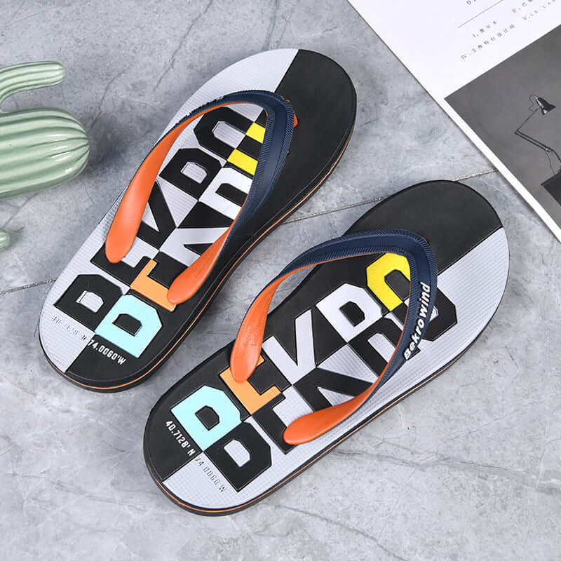 2021 new letter trend fashion men's character flops male home bathroom outdoor slippers men's sandals