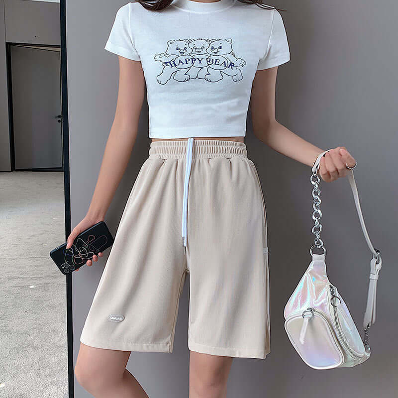 Ice silk sports shorts female summer loose fit high waist