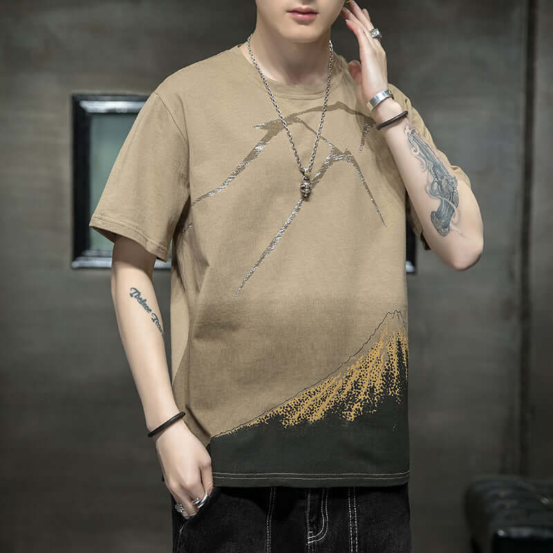 Short Sleeve Male T-Shirt 2021 Summer New Loose Tide Distance Simple Embroidery Men's Shirt Geometric Men's T-Shirt Hemles