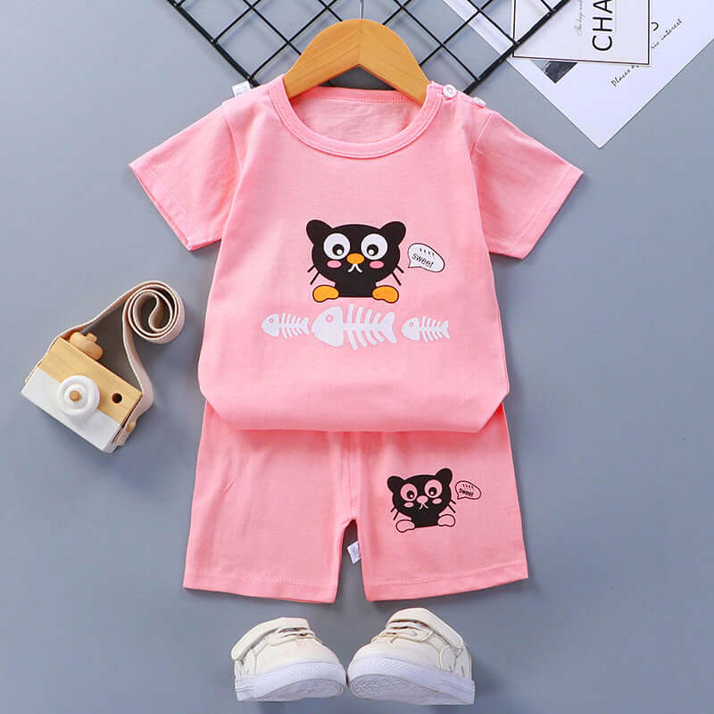 Children's summer suit cotton new baby short-sleeved shorts boys clothes 2021 girls baby suit