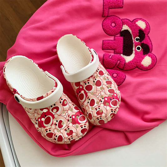 Hole shoes ins cute cartoon strawberry bear girl heart Baotou soft bottom thick bottom outerwear stepping on feces feeling sandals and slippers for women