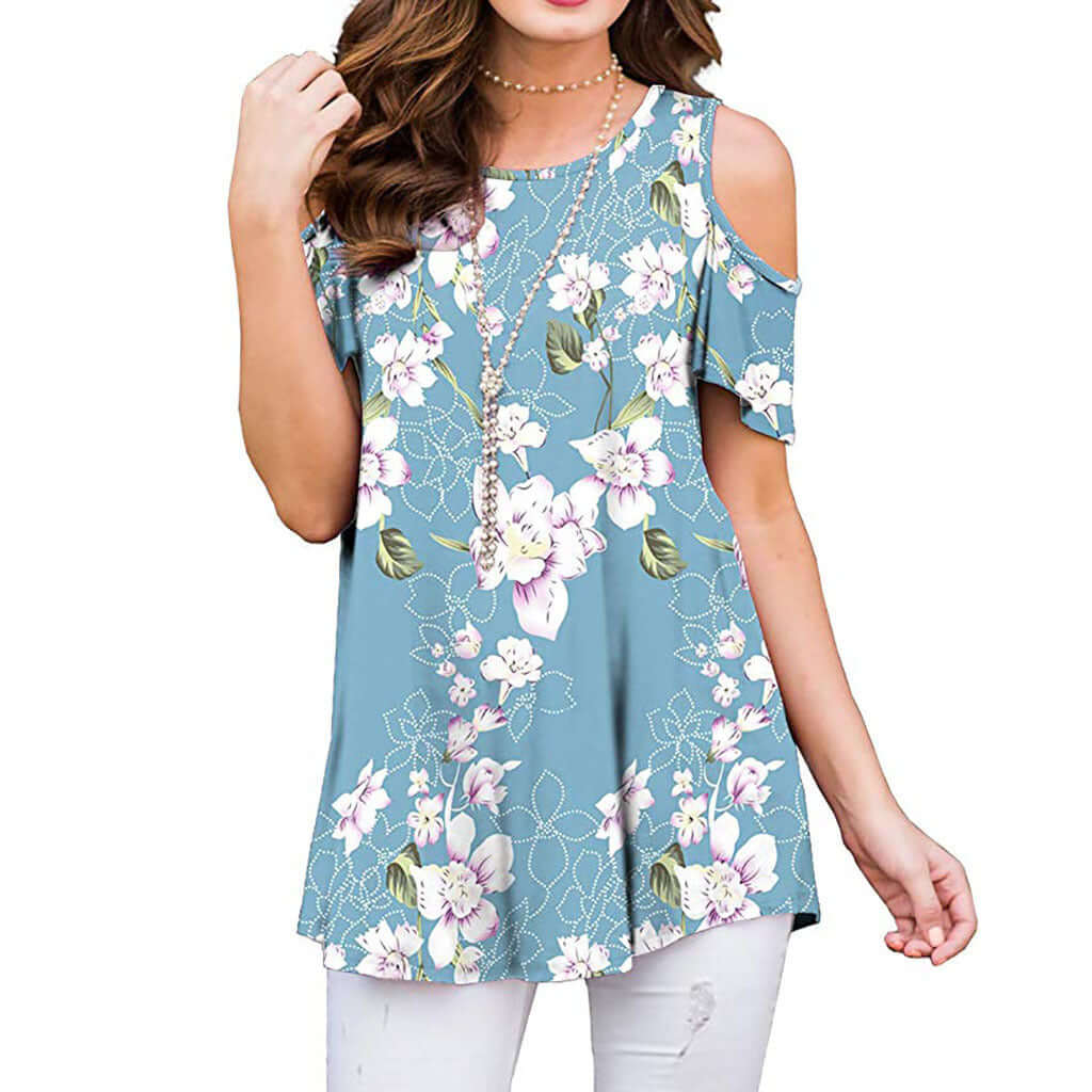 2021 Summer Amazon New Print Pen Shoulder Short Sleeve Chalds Ms. Casual Body Top T-Shirt 25 Color