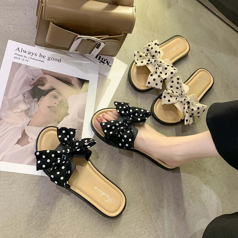 New bow slippers female summer wear beach sandals and slippers can customize cross-border generation hair shoes