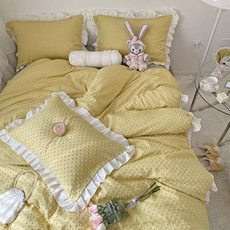 New high-end solid color brushed spring and summer three-dimensional cut flower princess bed sheet bed skirt four-piece set is soft, delicate and silky